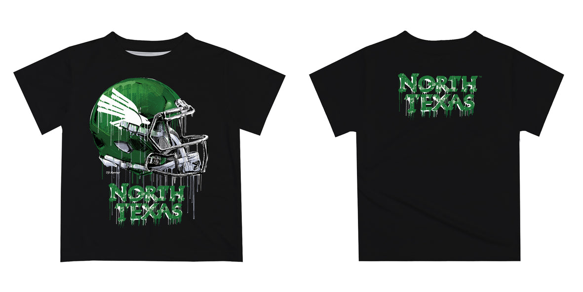 North Texas Mean Green Original Dripping Football Black T-Shirt by Vive La Fete