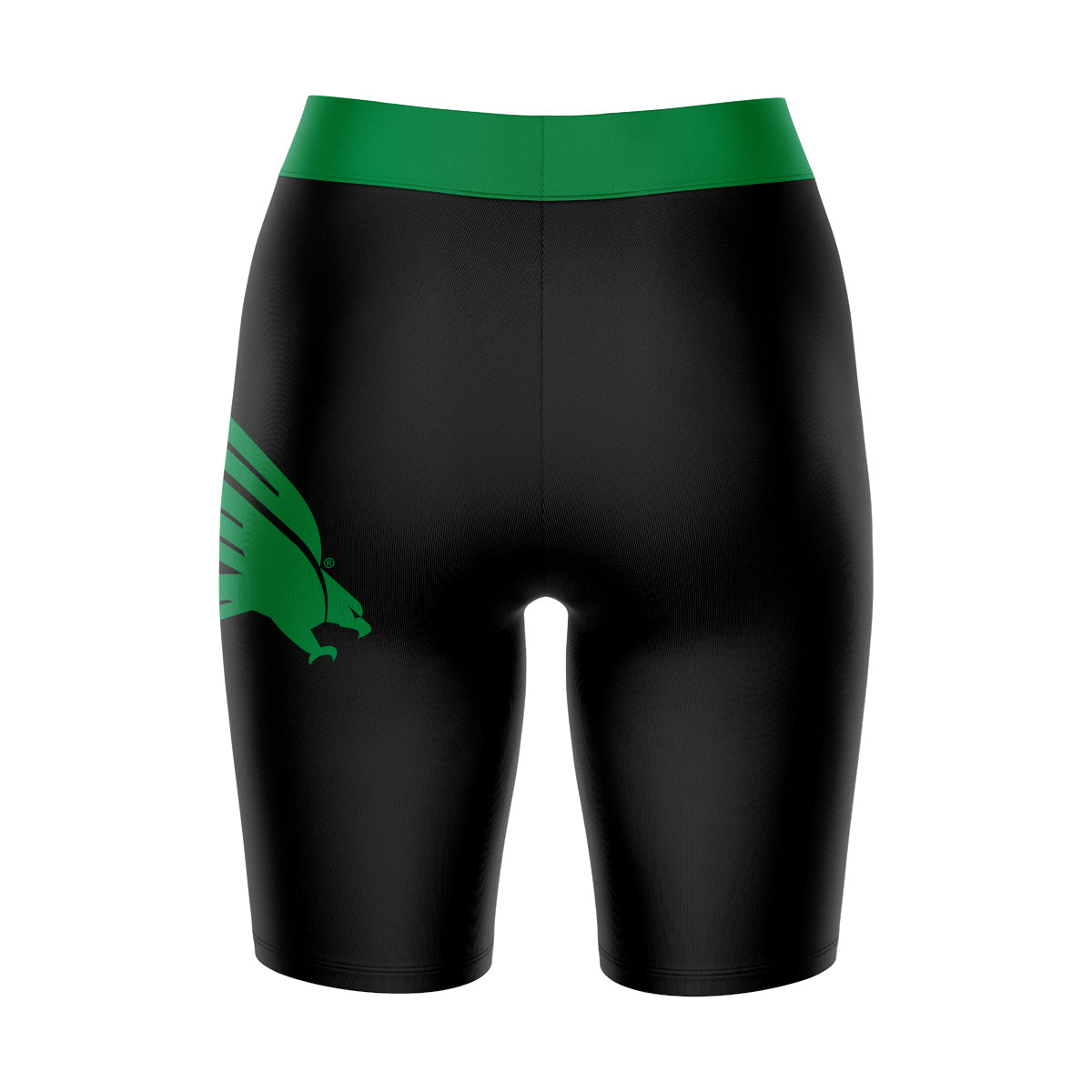 North Texas Mean Green Vive La Fete Game Day Logo on Thigh and Waistband Black and Green Women Bike Short 9 Inseam"