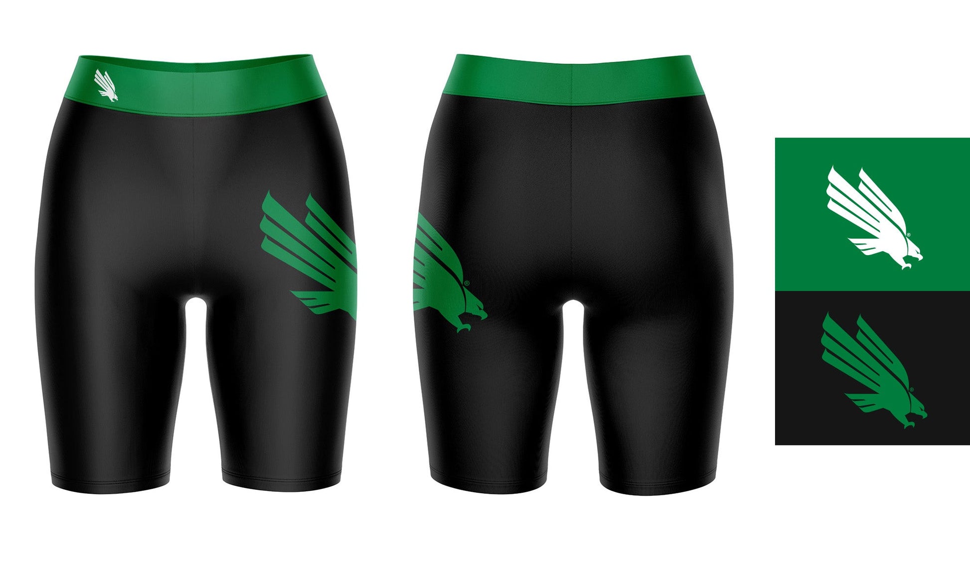 North Texas Mean Green Vive La Fete Game Day Logo on Thigh and Waistband Black and Green Women Bike Short 9 Inseam"