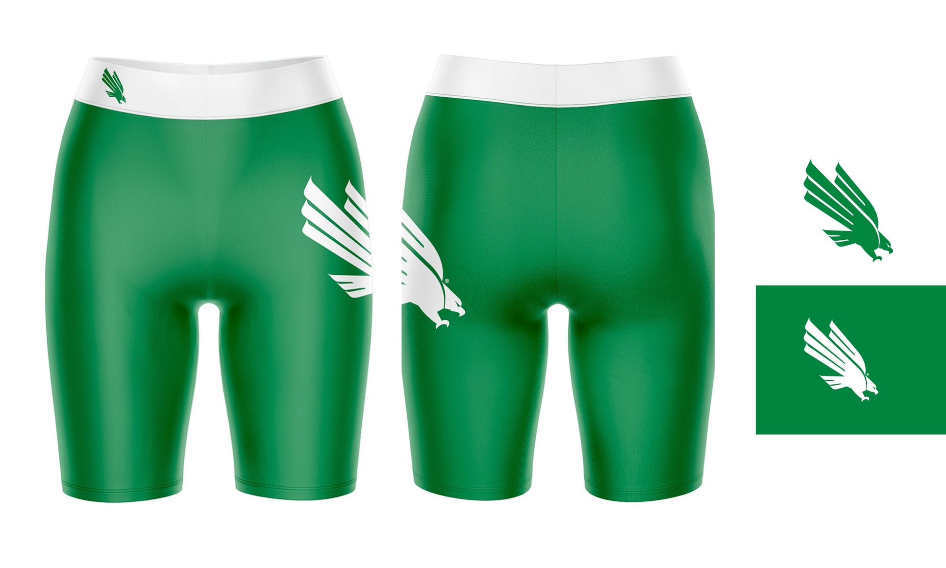 North Texas Mean Green Vive La Fete Game Day Logo on Thigh and Waistband Green and White Women Bike Short 9 Inseam