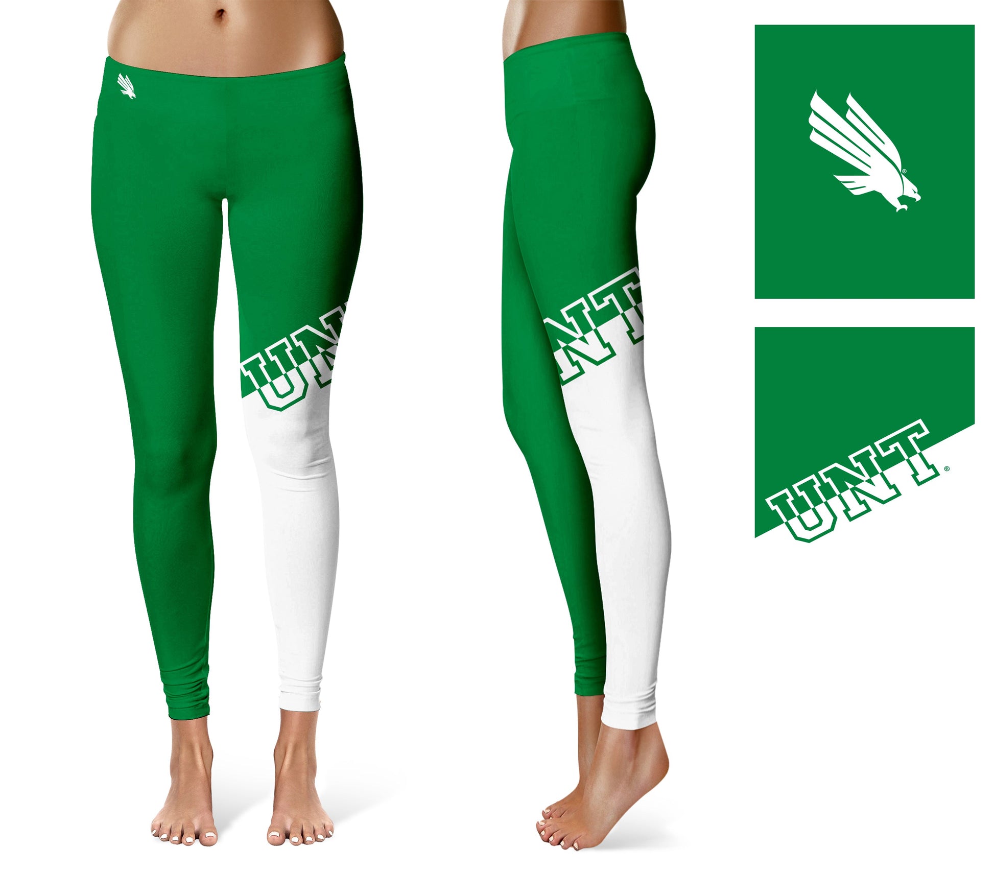 North Texas Mean Green Vive La Fete Game Day Collegiate Leg Color Block Women Green White Yoga Leggings