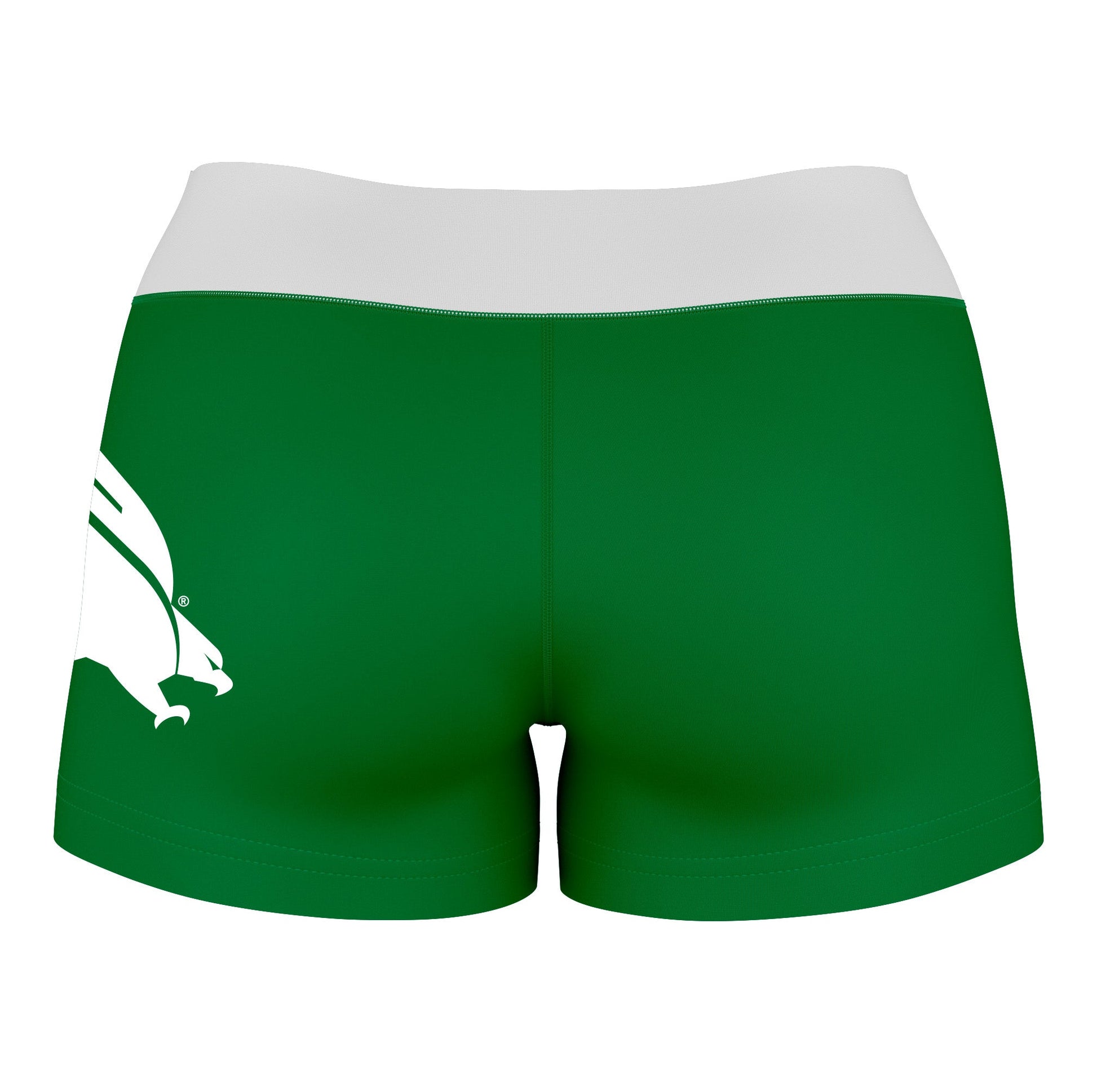 North Texas Mean Green Vive La Fete Logo on Thigh & Waistband Green White Women Yoga Booty Workout Shorts 3.75 Inseam - Vive La F̻te - Online Apparel Store