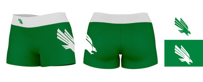 North Texas Mean Green Vive La Fete Logo on Thigh & Waistband Green White Women Yoga Booty Workout Shorts 3.75 Inseam - Vive La F̻te - Online Apparel Store