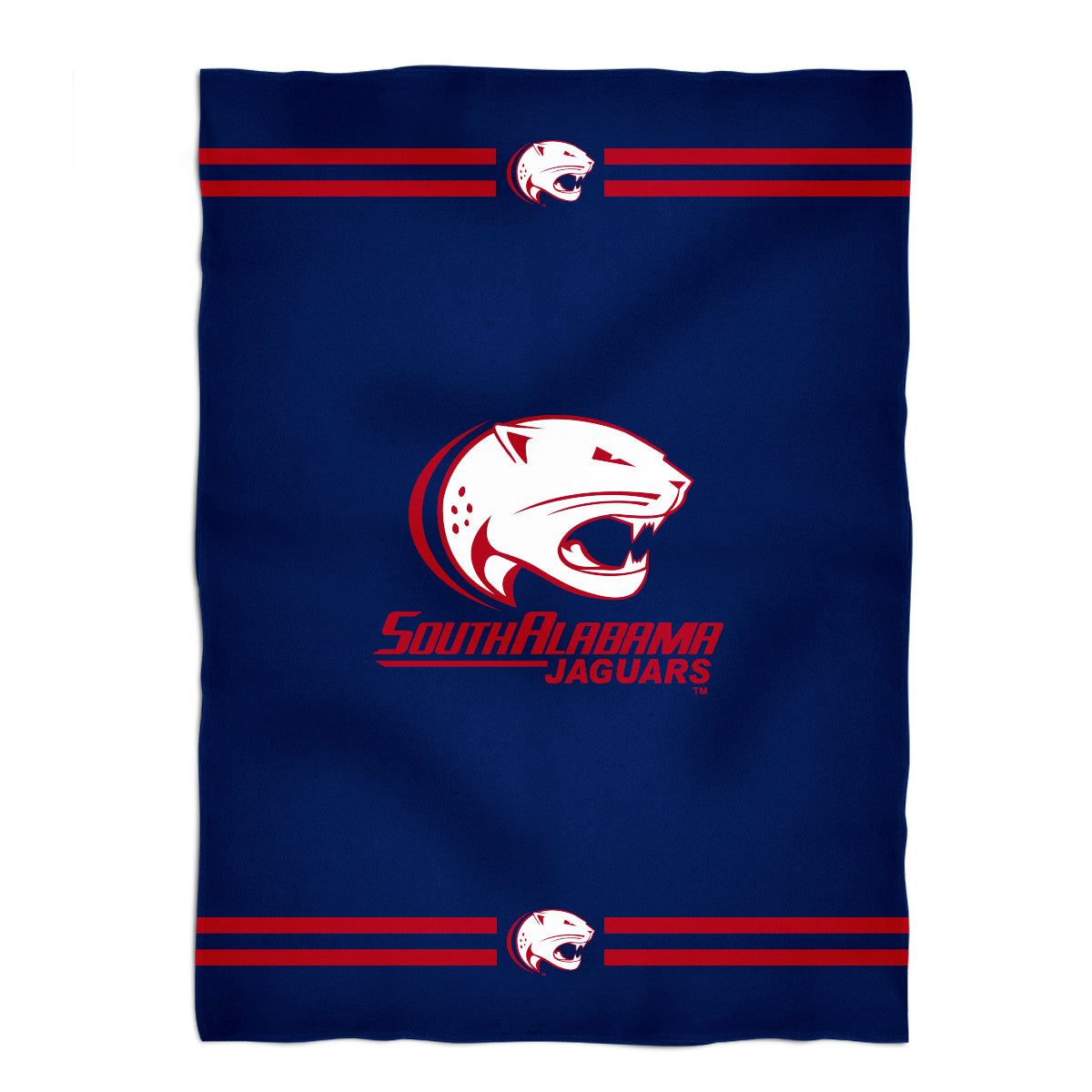 South Alabama Jaguars Day Soft Premium Fleece Blue Throw Blanket 40 x 58 Mascot and Stripes