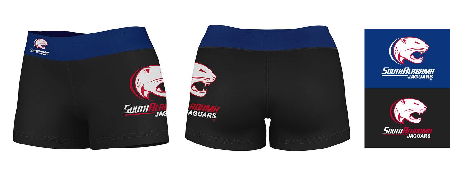 South Alabama Jaguars Vive La Fete Logo on Thigh and Waistband Black & Blue Women Yoga Booty Workout Shorts 3.75 Inseam" - Vive La F̻te - Online Apparel Store