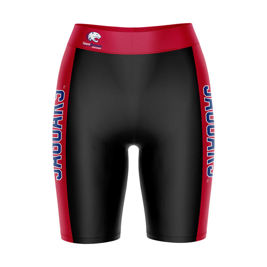 South Alabama Jaguars Vive La Fete Game Day Logo on Waistband and Red Stripes Black Women Bike Short 9 Inseam"