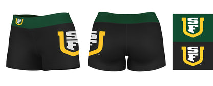 San Francisco Dons USF Vive La Fete Logo on Thigh & Waistband Black & Green Women Yoga Booty Workout Shorts 3.75 Inseam" - Vive La F̻te - Online Apparel Store