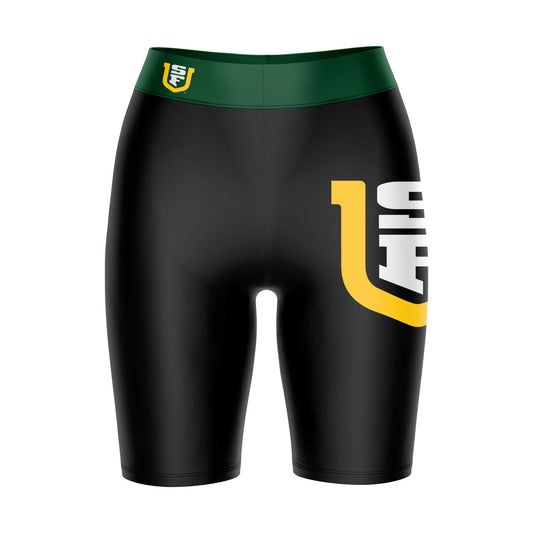 San Francisco Dons USF Vive La Fete Game Day Logo on Thigh and Waistband Black and Green Women Bike Short 9 Inseam"