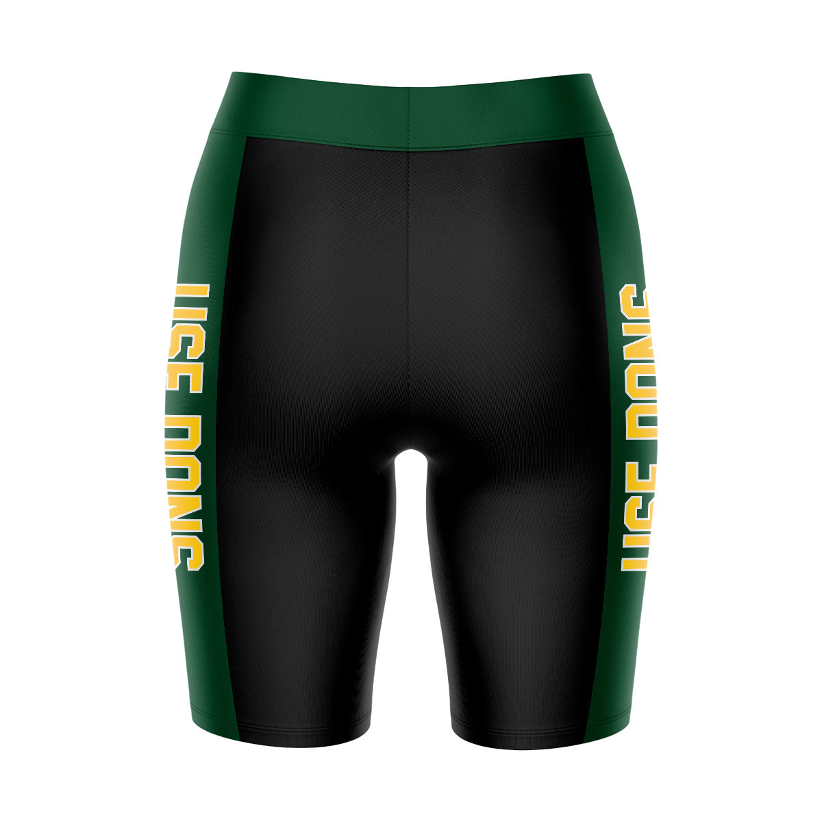 San Francisco Dons USF Vive La Fete Game Day Logo on Waistband and Green Stripes Black Women Bike Short 9 Inseam