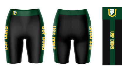 San Francisco Dons USF Vive La Fete Game Day Logo on Waistband and Green Stripes Black Women Bike Short 9 Inseam