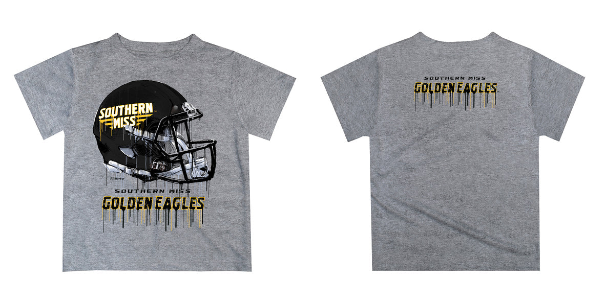 Southern Miss Golden Eagles Original Dripping Football Heather Gray T-Shirt by Vive La Fete