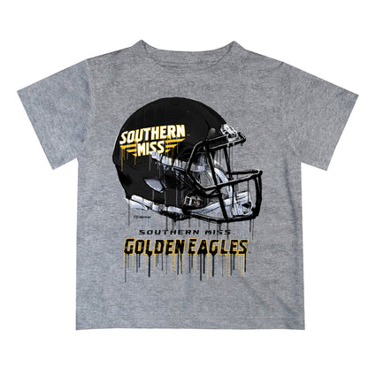 Southern Miss Golden Eagles Original Dripping Football Heather Gray T-Shirt by Vive La Fete