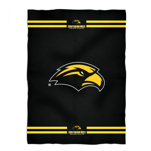Southern Miss Golden Eagles Game Day Soft Premium Fleece Black Throw Blanket 40 x 58 Logo and Stripes