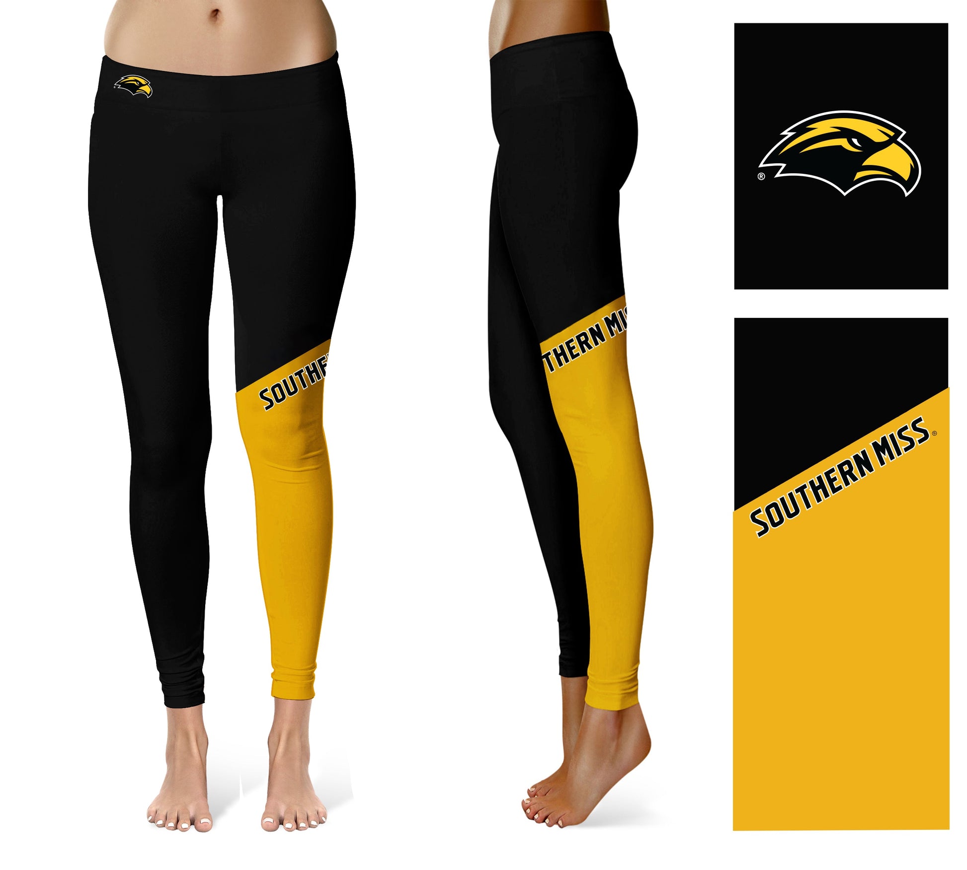 Southern Miss Golden Eagles Vive La Fete Game Day Collegiate Leg Color Block Women Black Gold Yoga Leggings