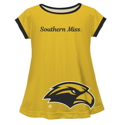 Southern Mississippi Big Logo Gold Short Sleeve Girls Laurie Top by Vive La Fete