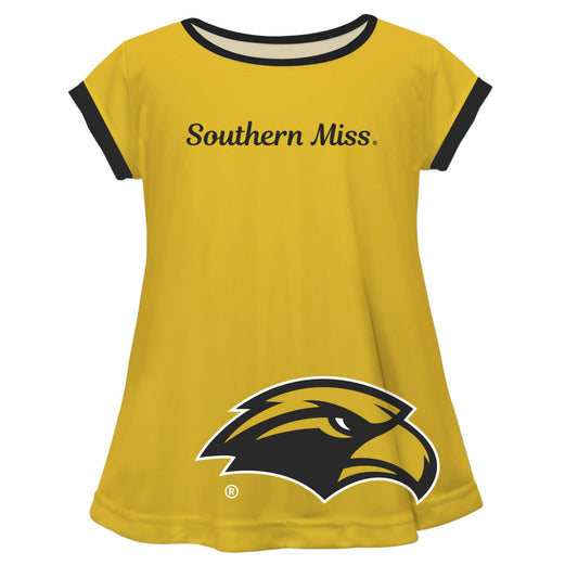 Southern Mississippi Big Logo Gold Short Sleeve Girls Laurie Top by Vive La Fete