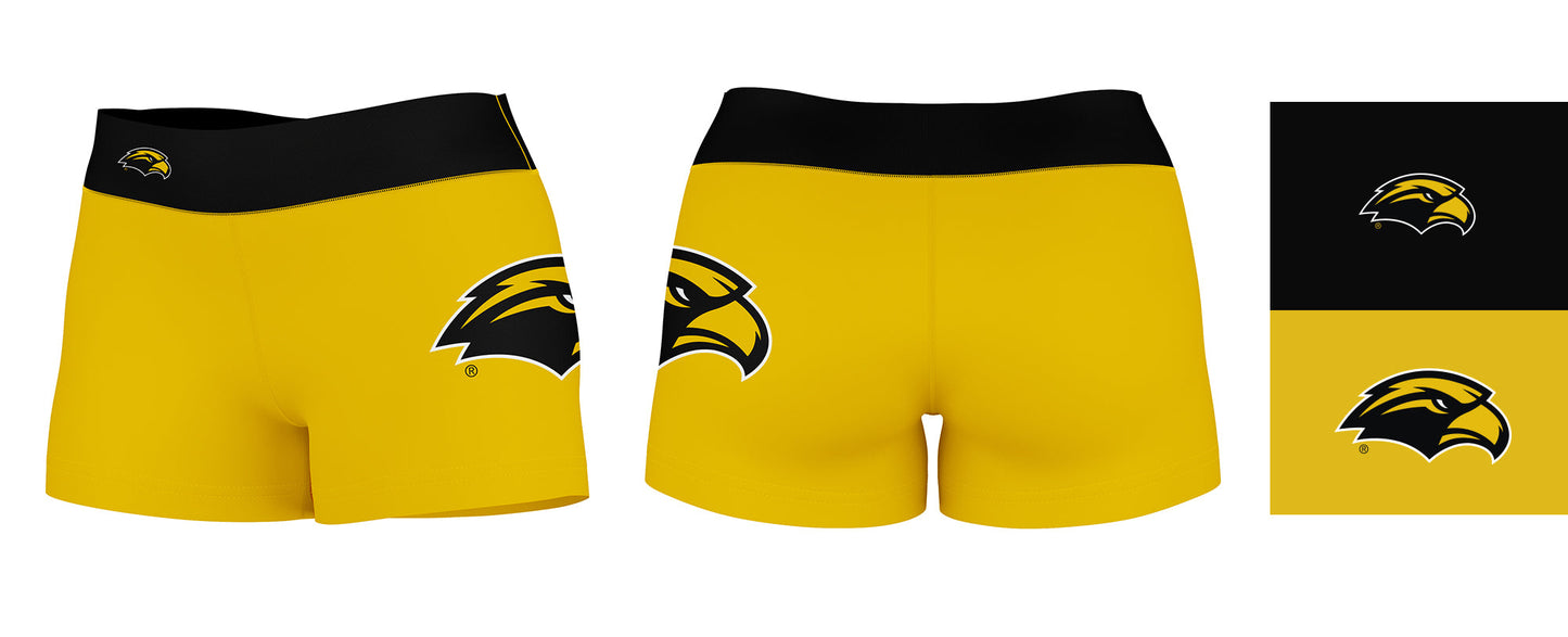 Southern Miss Golden Eagles Logo on Thigh & Waistband Gold Black Women Yoga Booty Workout Shorts 3.75 Inseam - Vive La F̻te - Online Apparel Store