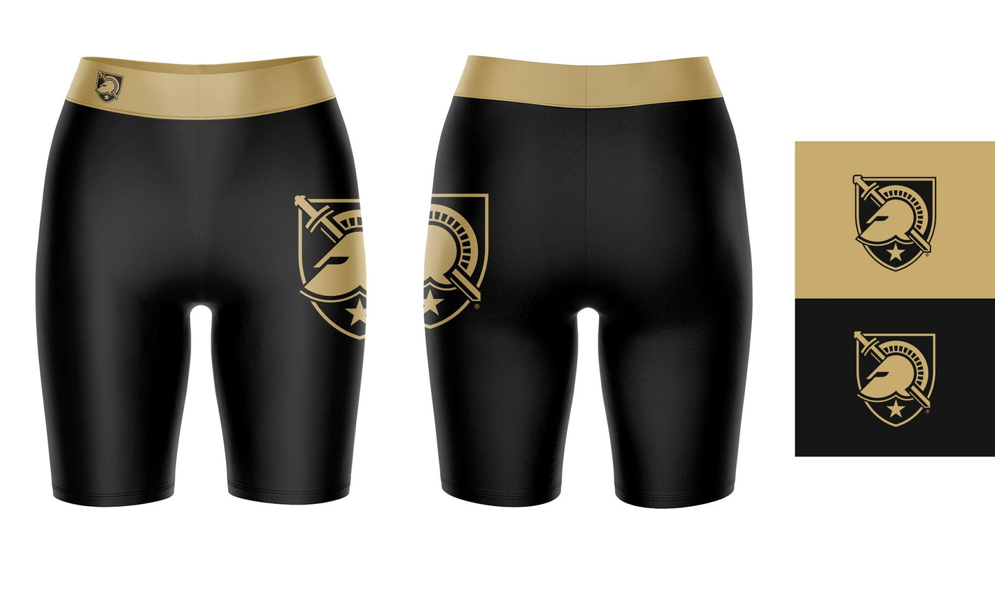 Army West Point Cadets Vive La Fete Game Day Logo on Thigh and Waistband Black and Brown Women Bike Short 9 Inseam"