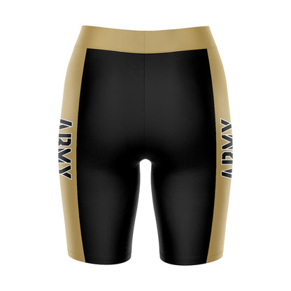 Army West Point Cadets Vive La Fete Game Day Logo on Waistband and Gold Stripes Black Women Bike Short 9 Inseam