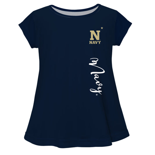 United States Naval Academy Navy Blue Solid Short Sleeve Girls Laurie Top by Vive La Fete