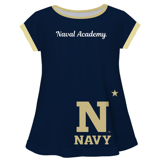 United States Naval Academy Big Logo Navy Blue Short Sleeve Girls Laurie Top by Vive La Fete