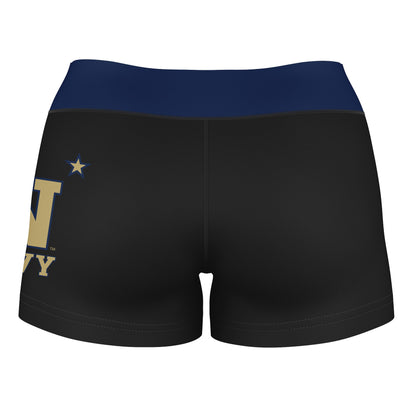 US Naval Naval Academy Vive La Fete Logo on Thigh & Waistband Black & Navy Women Booty Workout Shorts 3.75 Inseam" - Vive La F̻te - Online Apparel Store