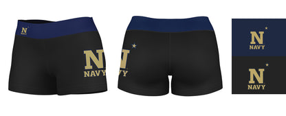 US Naval Naval Academy Vive La Fete Logo on Thigh & Waistband Black & Navy Women Booty Workout Shorts 3.75 Inseam" - Vive La F̻te - Online Apparel Store