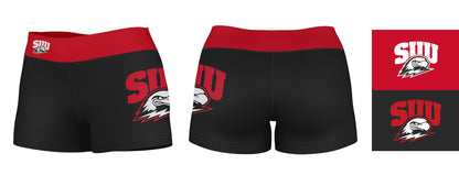 Southern Utah Thunderbirds SUU Logo on Thigh and Waistband Black and Red Women Yoga Booty Workout Shorts 3.75 Inseam - Vive La F̻te - Online Apparel Store