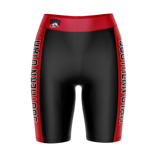 Southern Utah Thunderbirds SUU Vive La Fete Game Day Logo on Waistband and Red Stripes Black Women Bike Short 9 Inseam