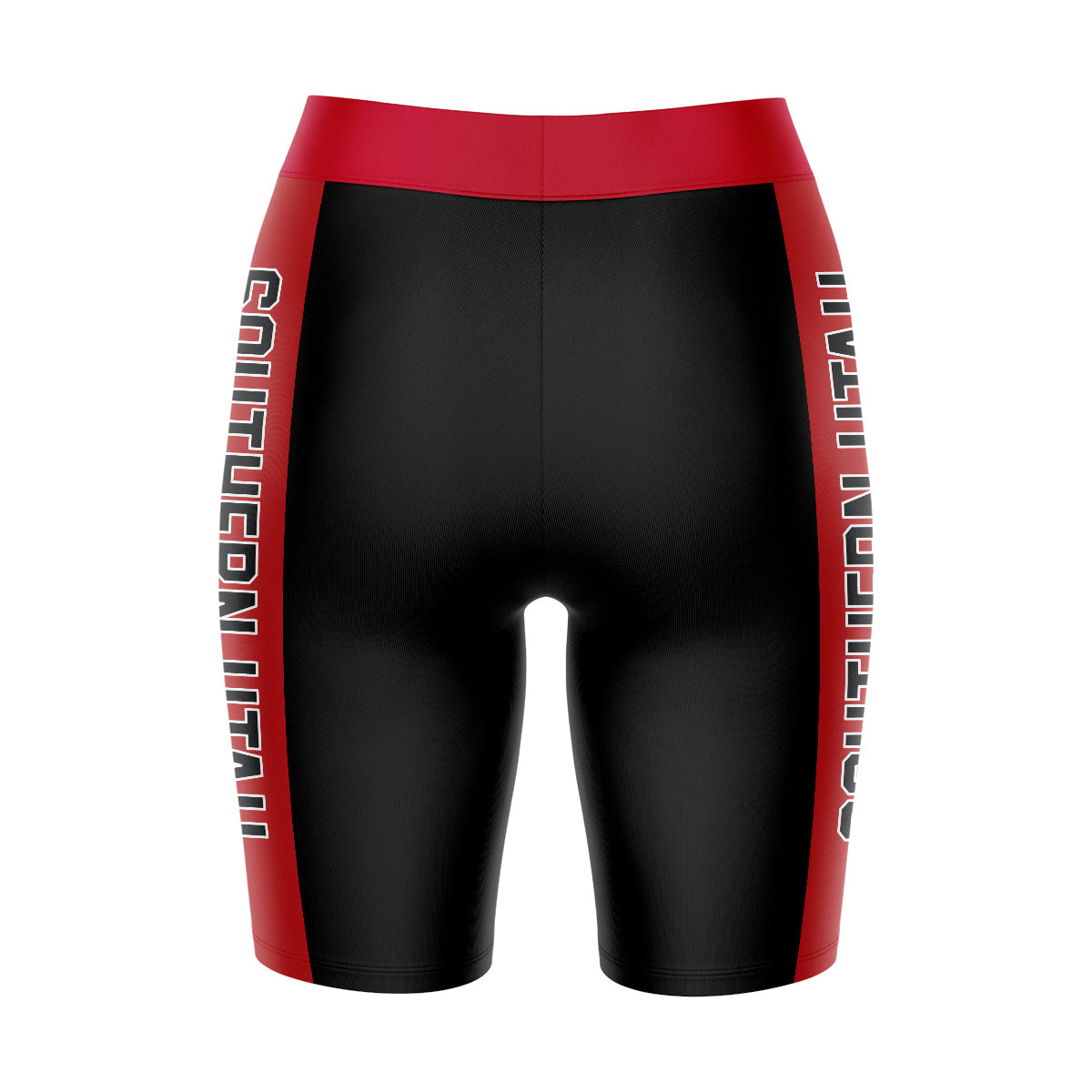 Southern Utah Thunderbirds SUU Vive La Fete Game Day Logo on Waistband and Red Stripes Black Women Bike Short 9 Inseam