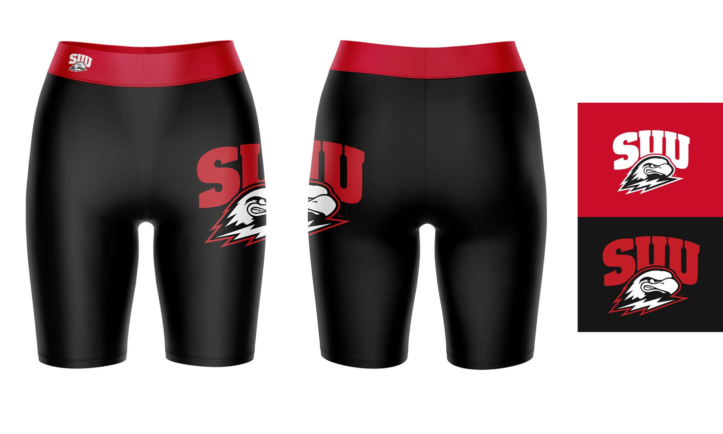 Southern Utah Thunderbirds SUU Vive La Fete Game Day Logo on Thigh and Waistband Black & Red Women Bike Short 9 Inseam"