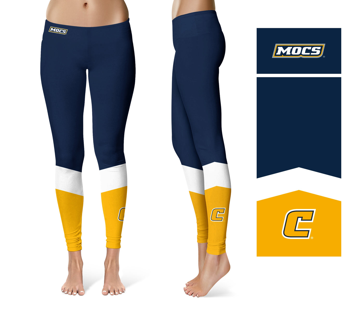 Tennessee Chattanooga MOCS Vive La Fete Game Day Collegiate Ankle Color Block Women Blue Gold Yoga Leggings