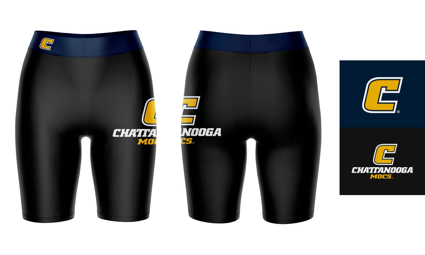 Tennessee Chattanooga Mocs Vive La Fete Game Day Logo on Thigh and Waistband Black and Blue Women Bike Short 9 Inseam