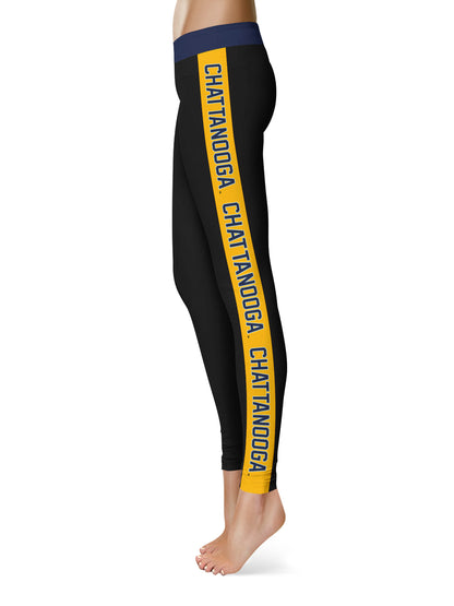 Tennessee Chattanooga Mocs Vive La Fete Game Day Collegiate Gold Stripes Women Black Yoga Leggings 2 Waist Tights