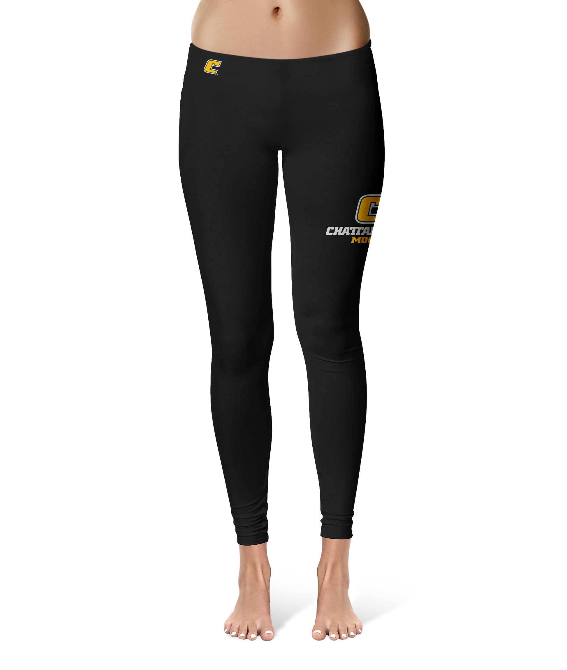 Tennessee Chattanooga Mocs Vive La Fete Collegiate Large Logo on Thigh Women Black Yoga Leggings 2.5 Waist Tights