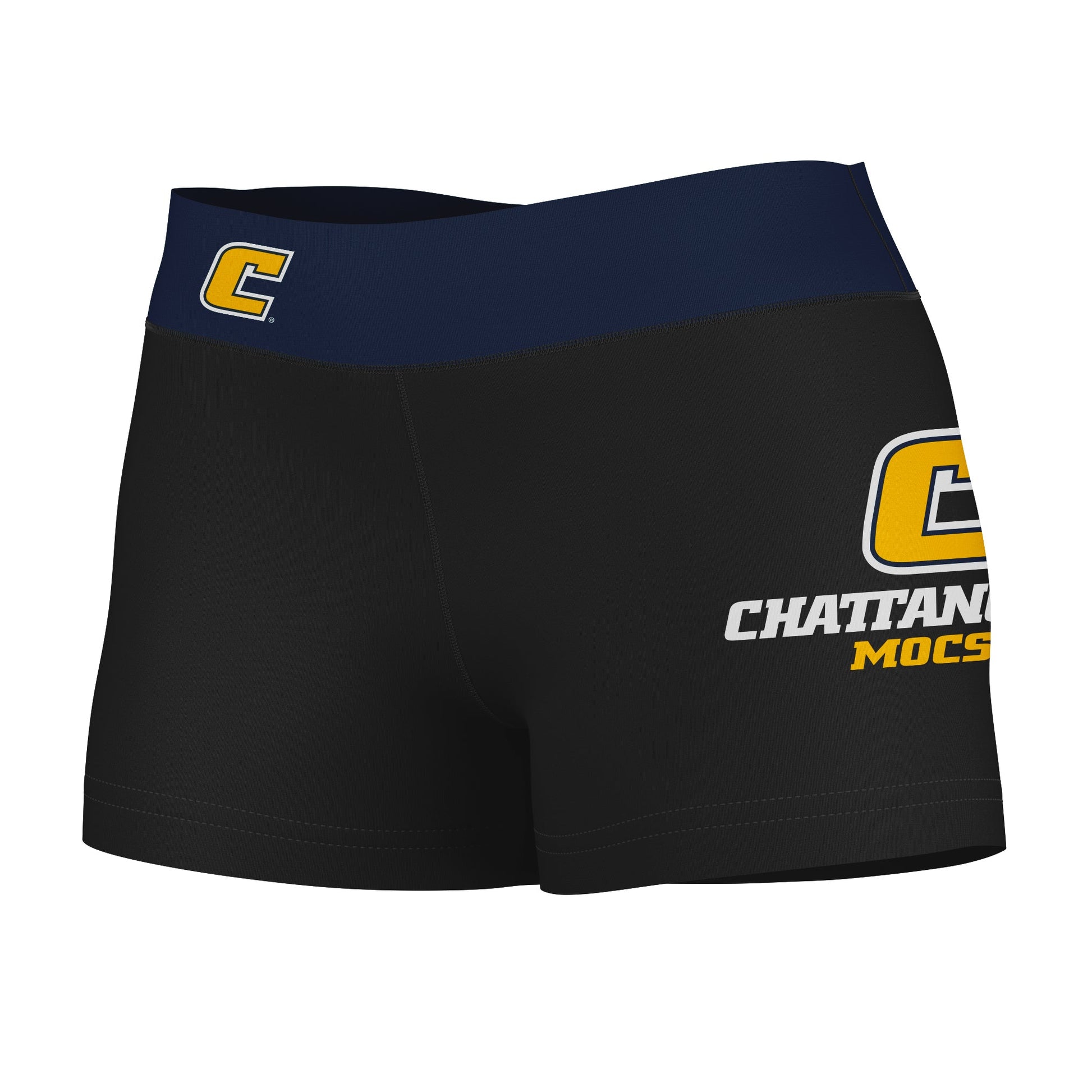 Tennessee Chattanooga Mocs Vive La Fete Logo on Thigh & Waistband Black & Blue Women Yoga Booty Workout Shorts 3.75 Inse