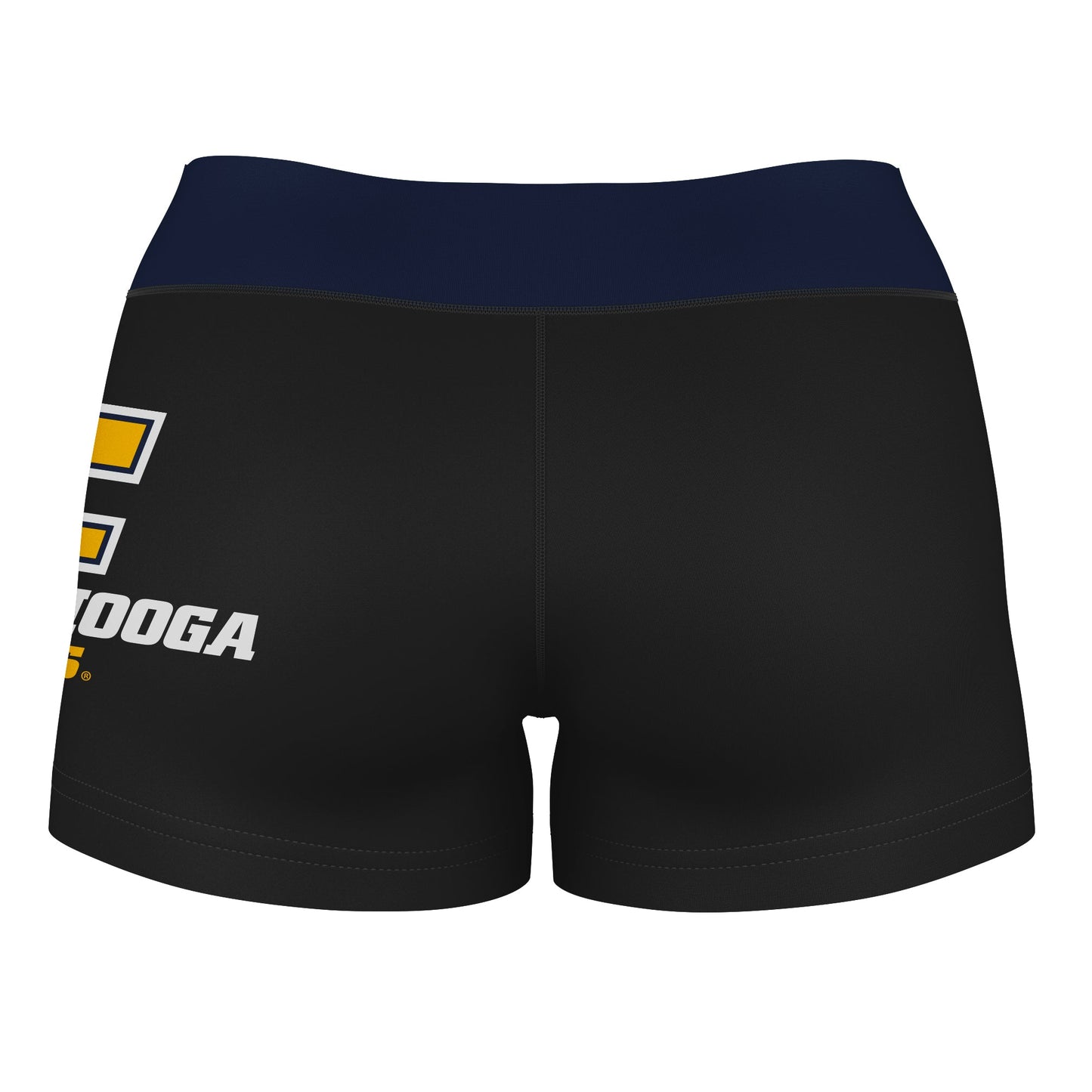 Tennessee Chattanooga Mocs Vive La Fete Logo on Thigh & Waistband Black & Blue Women Yoga Booty Workout Shorts 3.75 Inse - Vive La F̻te - Online Apparel Store