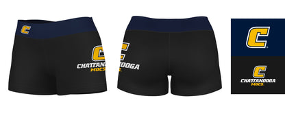 Tennessee Chattanooga Mocs Vive La Fete Logo on Thigh & Waistband Black & Blue Women Yoga Booty Workout Shorts 3.75 Inse - Vive La F̻te - Online Apparel Store