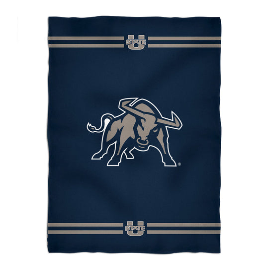 Utah State Aggies USU Game Day Soft Premium Fleece Navy Throw Blanket 40 x 58 Logo and Stripes