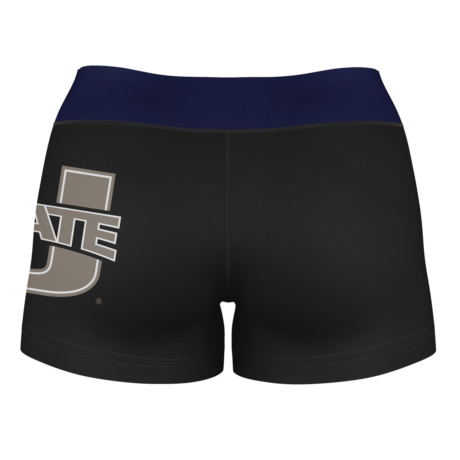 Utah State Aggies Vive La Fete Game Day Logo on Thigh & Waistband Black & Navy Women Booty Workout Shorts 3.75 Inseam" - Vive La F̻te - Online Apparel Store