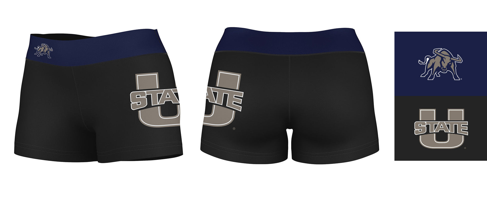 Utah State Aggies Vive La Fete Game Day Logo on Thigh & Waistband Black & Navy Women Booty Workout Shorts 3.75 Inseam" - Vive La F̻te - Online Apparel Store