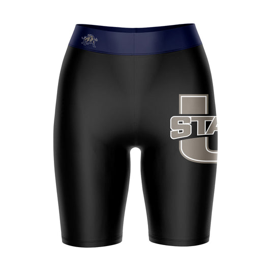 Utah State Aggies Vive La Fete Game Day Logo on Thigh and Waistband Black and Navy Women Bike Short 9 Inseam"