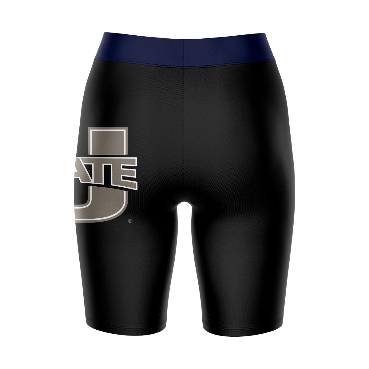 Utah State Aggies Vive La Fete Game Day Logo on Thigh and Waistband Black and Navy Women Bike Short 9 Inseam"