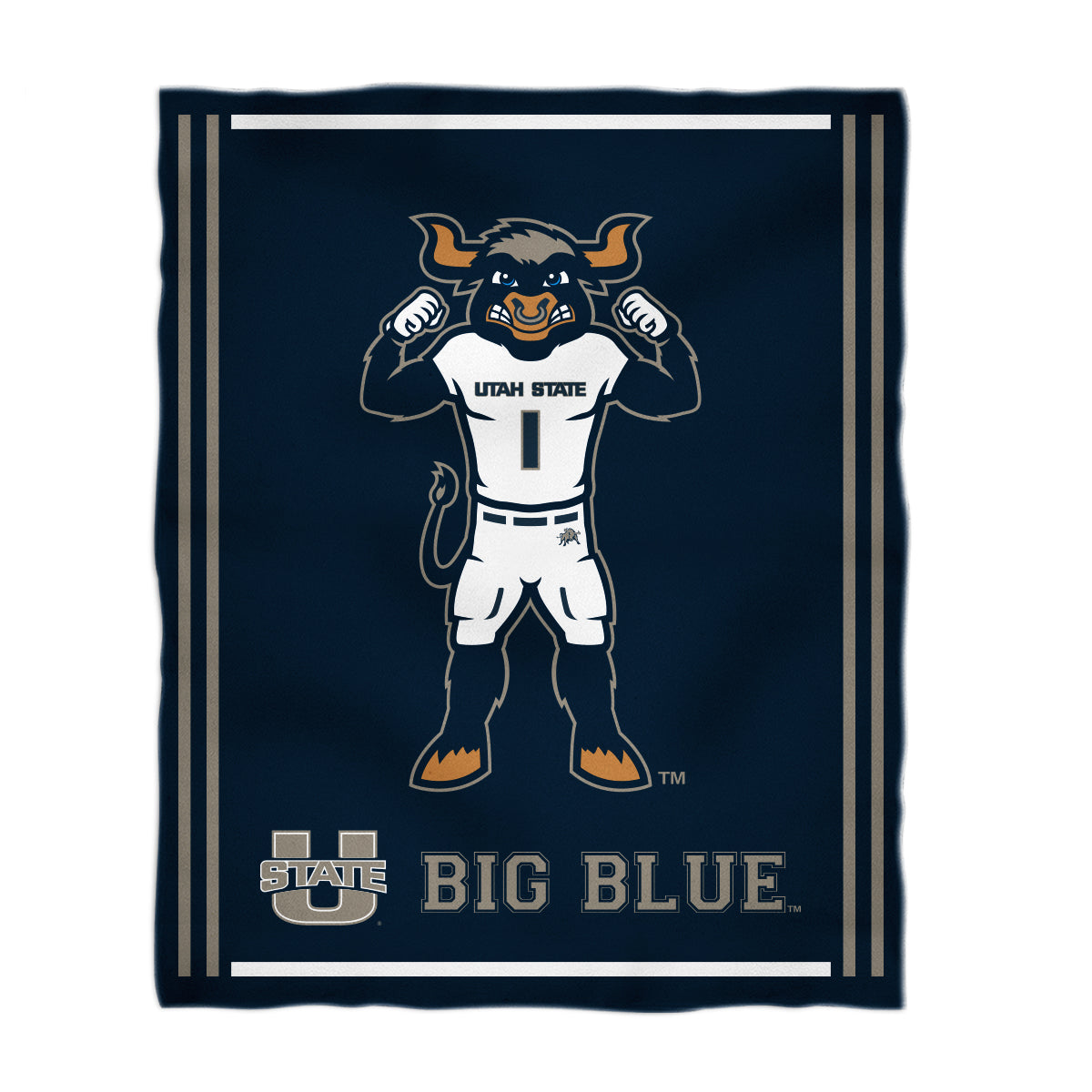 Utah State Aggies USU Kids Game Day Navy Plush Soft Minky Blanket 36 x 48 Mascot