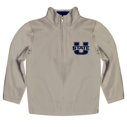 Utah State Aggies Game Day Solid Gray Quarter Zip Pullover for Infants Toddlers by Vive La Fete