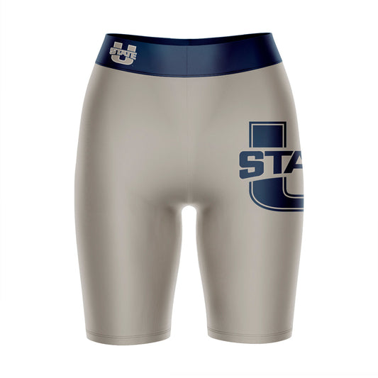 Utah State Aggies Vive La Fete Game Day Logo on Thigh and Waistband Gray and Blue Women Bike Short 9 Inseam