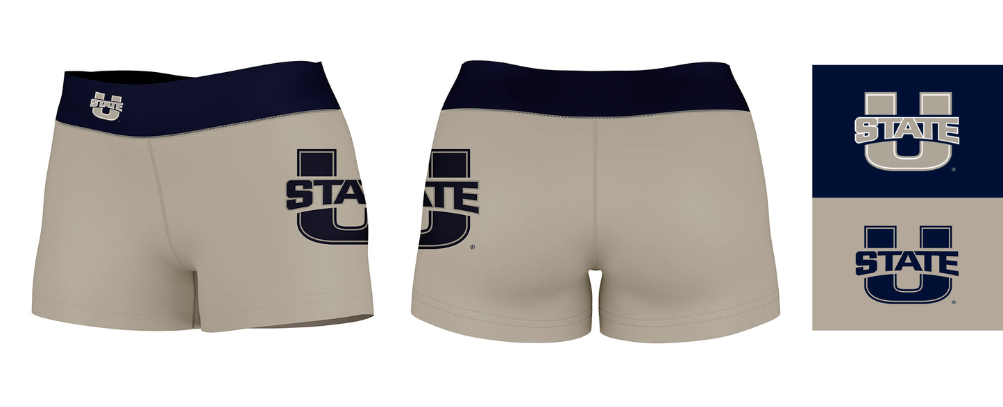 Utah State Aggies Vive La Fete Logo on Thigh & Waistband Gray Blue Women Yoga Booty Workout Shorts 3.75 Inseam - Vive La F̻te - Online Apparel Store