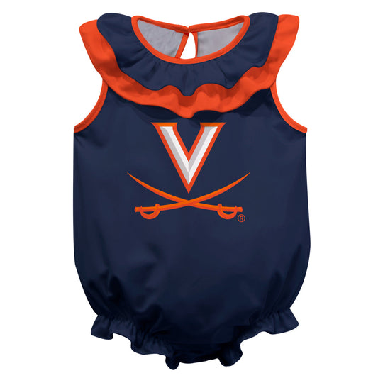 Virginia Cavaliers UVA Blue Sleeveless Ruffle One Piece Jumpsuit Logo Bodysuit by Vive La Fete