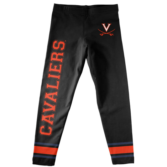 Virginia Cavaliers Verbiage And Logo Black Stripes Leggings