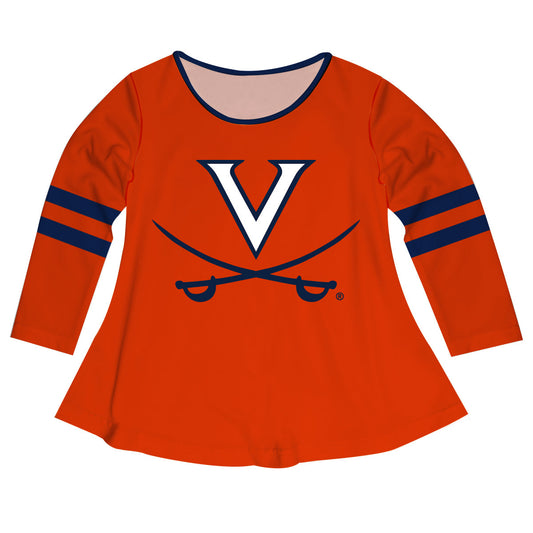 Virginia Cavaliers Big Logo Orange Stripes Long Sleeve Girls Laurie Top by Vive La Fete